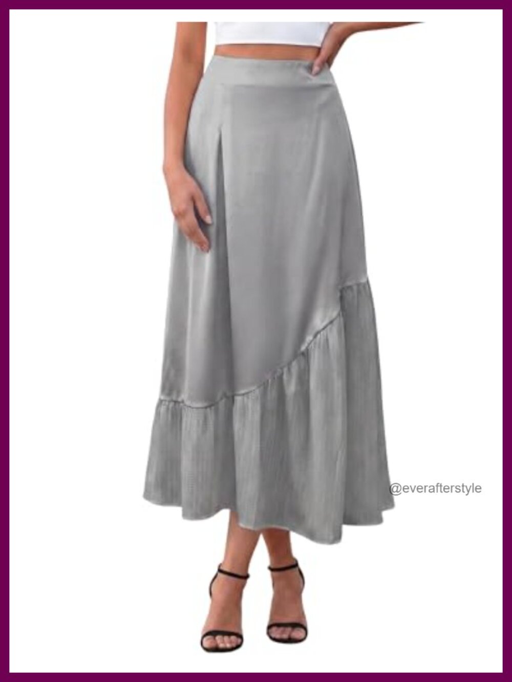 Satin High Waisted Maxi Skirt Pleated Asymmetrical Ruffle Long Skirt